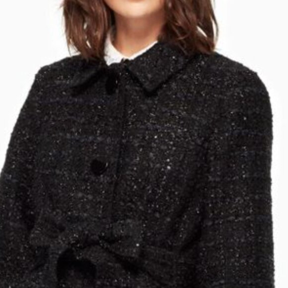 NWT Kate Spade Style Kimono Style Metallic Bouclette Tweed Belted Coat Jacket - Picture 2 of 13